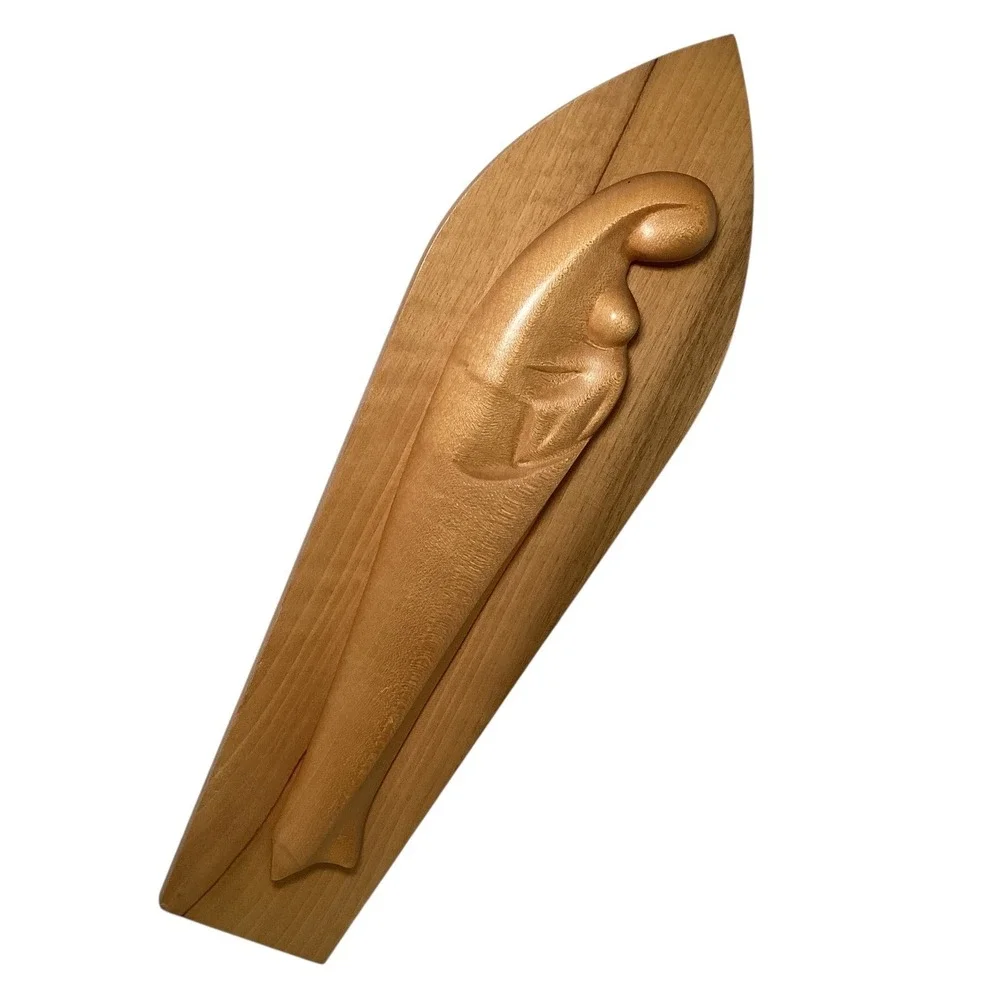 Oberammergau Germany Handcarved Wood Madonna Child Wall Plaque Minimalist 15in